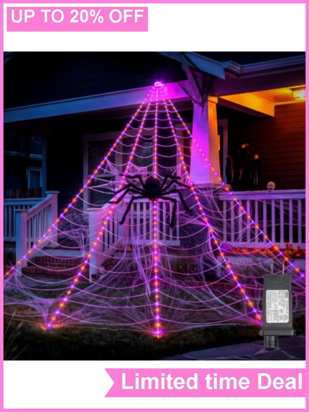 Giant LED Spider Web Lights Set 16.4ft Outdoor Halloween Yard Decor
